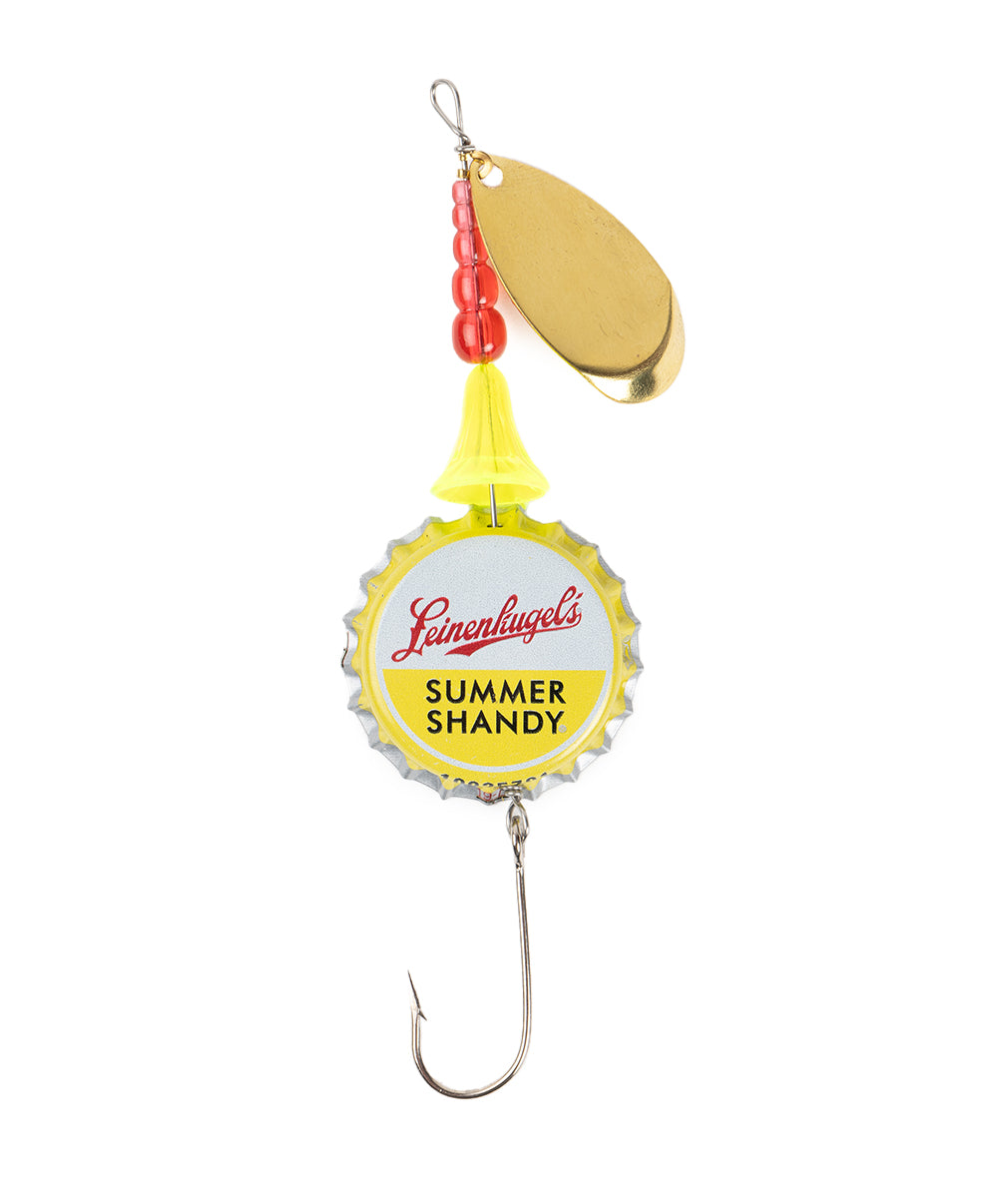 beer bottle cap fishing lures Cackalacky Booze Bait Lure Booze Bait + Dressed Chartreuse Feathers Trailing Hook as featured in The Washington Post Beer Bottle Cap Fishing Lures